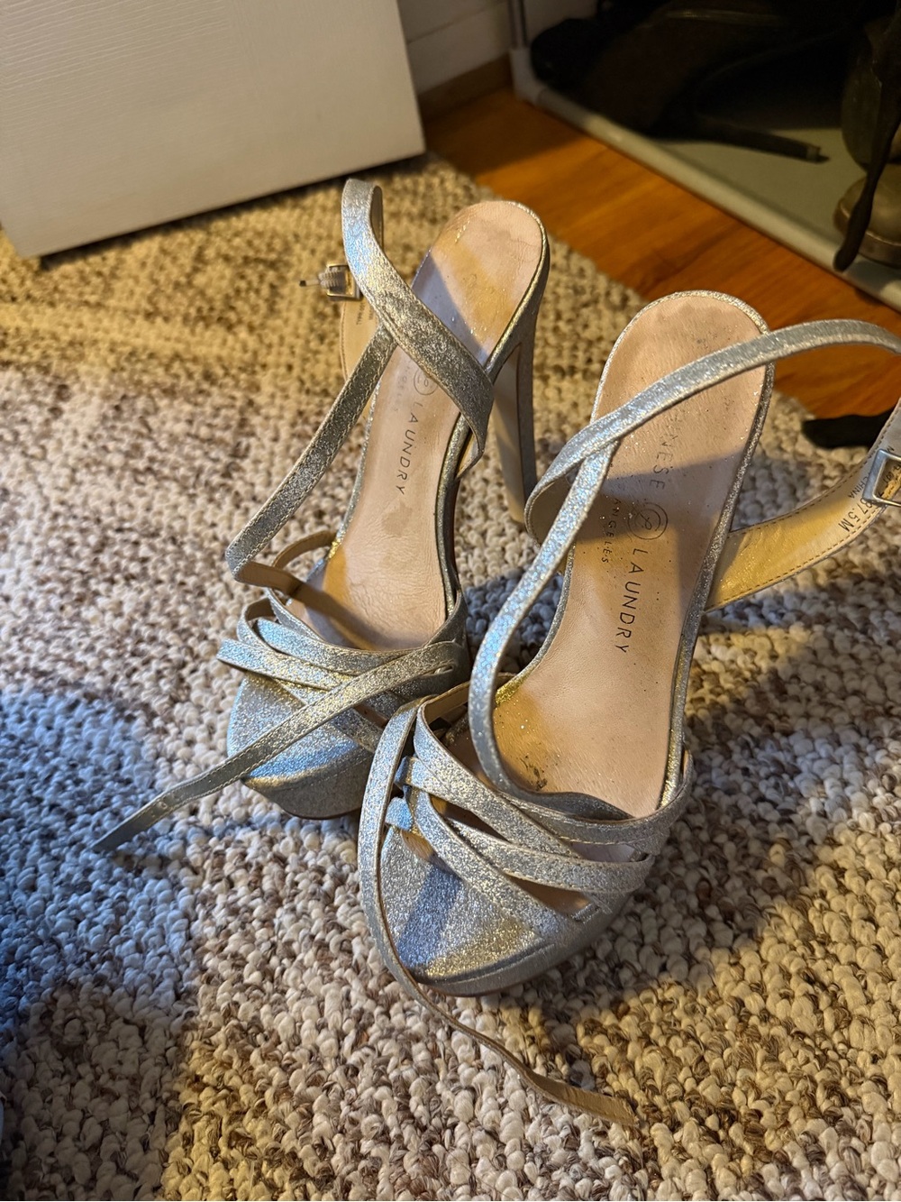 Chinese Laundry Silver Glitter Strappy Platform Sandals